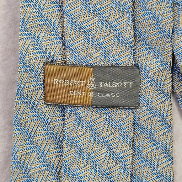 Robert Talbott Blue Orange Weave Geometric Repp Stripe Silk Men's Neck Tie - Picture 4 of 6